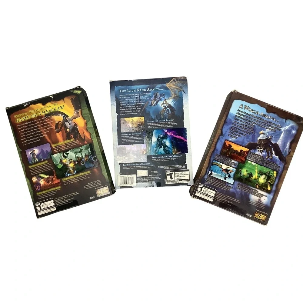 World of Warcraft PC Game 3 Set-Original W of Warcraft, 2 expansion sets